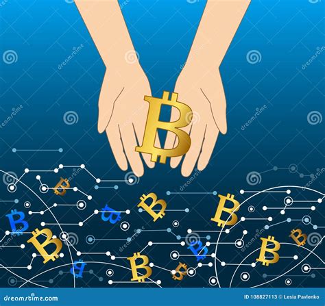 Getting Money From Virtual Flow Business Bitcoin Concept Hand Holding