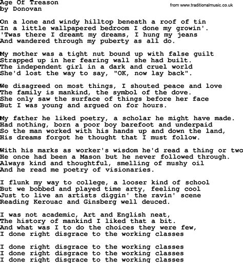 Donovan Leitch Song Age Of Treason Lyrics