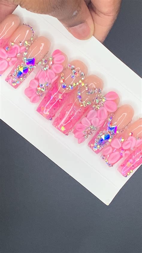 Bling Nails Flower Nails Luxury Press On Nails Glue On Nails French Tip