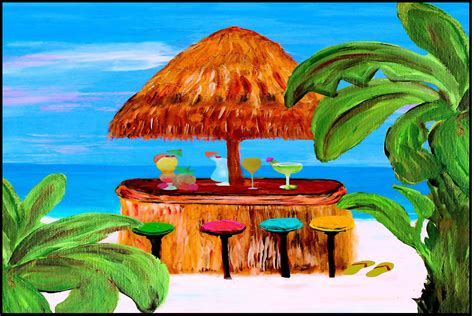 Bar Art Canvas Canvas Paintings Parrot Head Decor Tropical Drink