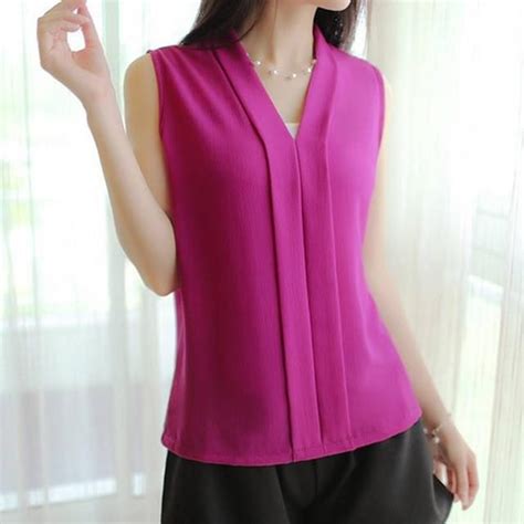 2017 Spring Summer Women Chiffon Blouses Sexy Sleeveless V Neck Woman Casual Loose Office
