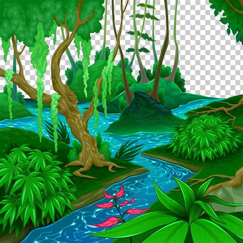 Ilustración de plantas y árboles de hojas verdes, bosques ...