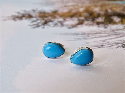 Genuine Sleeping Beauty Turquoise Studs Gift For Her Sterling Etsy