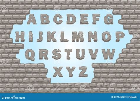 Stone Letters Of English Alphabet And Frame Of Destroyed Stone Wall