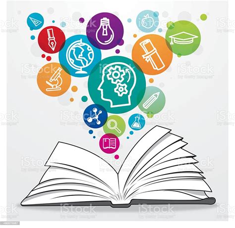 Open Book With Colourful Education Symbols Stock Vector