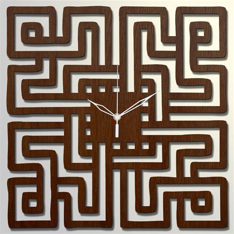 Wall Clock Labyrinth Abstract Design Wooden Wall Clock Etsy