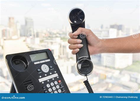 Pick Up The Phone Call With Hand Set Stock Image Image Of Hold Desk