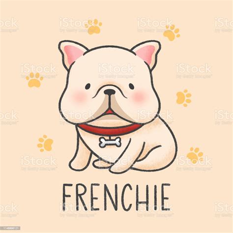 Cute French Bulldog Cartoon Hand Drawn Style Stock Illustration