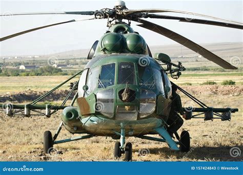Closeup Shot Of An Armed Military Fighter Helicopter In The Military