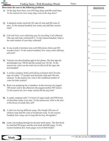 Common Core Printable Worksheet