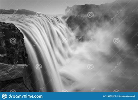 Dramatic Black And White Landscape Of Dettifoss The