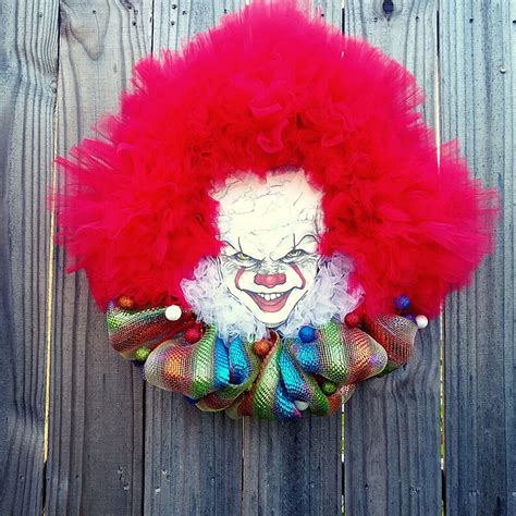 Scary Clown Wreath For Halloween Made To Order Horror Movie Etsy