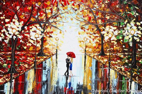 Giclee Print Art Abstract Painting Couple Red Umbrella Dancing Rain Ci Contemporary Art By