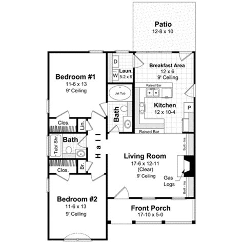 Cottage Style House Plan 2 Beds 2 Baths 1000 Sqft Plan 21 168 Floor