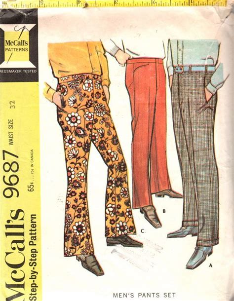 Mccalls 9687 1960s Mens Pants Pattern Bell Bottoms Cuffed