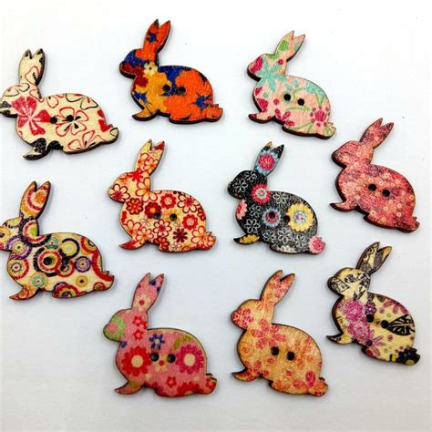 32mm 50 Pcs Retro Cute Rabbit Shaped Wooden Buttons Two Holes Sewing