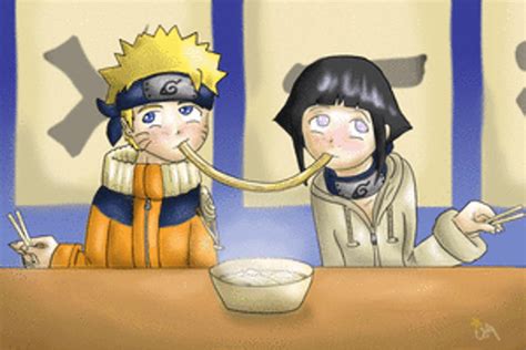 Naruto And Hinata Kissing While Eating Ramen 