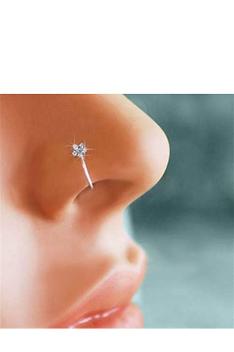 Small Thin Flower Clear Crystal Nose Ring Stud Hoop Sparkly Crystal