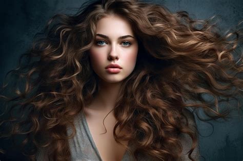 Premium Ai Image Beautiful Model Girl With Long Wavy And Shiny Hair Brunette Woman With Curly