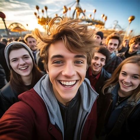 Premium Photo A Teenager Taking A Group Selfie Joyful And Hugging Friends Digital Native Gen