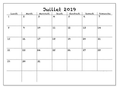 Calendrier Juillet 2019 Blanc Pdf Monthly Calendar Template Calendar