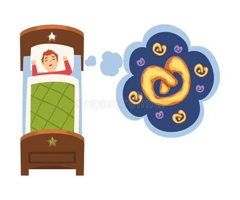 Cute Boy Sleeping In Bed And Dreaming About Pretzel Kid Lying In Bed