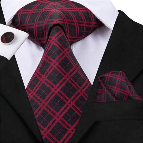 Hi Tie Luxury Silk Woven Red Plaid Ties For Men 85cm Mens Classic