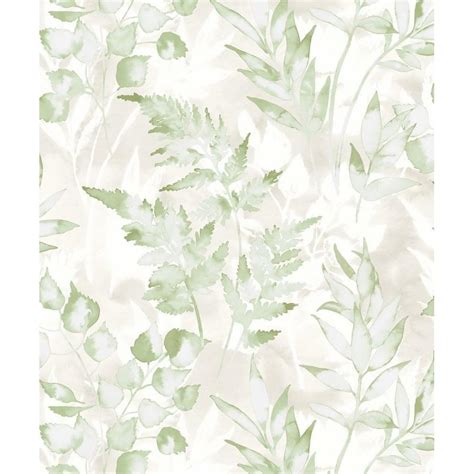 Holden Decor Glasshouse Water Colour Style Bracken Green And Silver Leaf