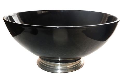 Black Glass Bowl W Silver Base Black Glass Glass Bowl Glass