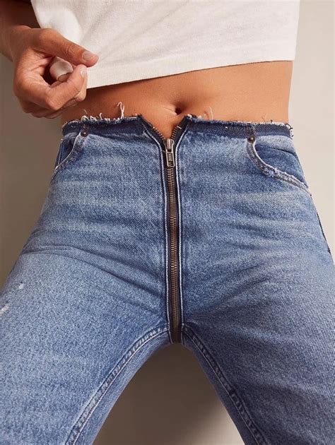 Royal Wolf High Waist Jeans Factory Crotch Zipper Jeans Front To Back
