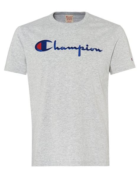 Champion Mens Large Script T Shirt Grey Crew Neck Tee
