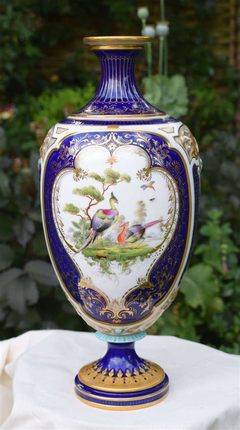 Large Victorian Royal Worcester Vase Blue Ground Asiatic Pheasants In Antique Ceramics