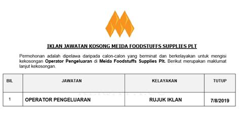 And all that manufacturing for that is being done elsewhere. Jawatan Kosong Terkini Meida Foodstuffs Supplies ...