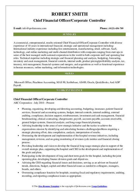 chief financial officer resume samples qwikresume