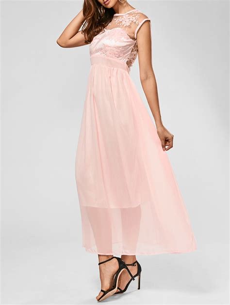 59 Off Embroidered Sheer Chiffon Long Prom Dress Rosegal