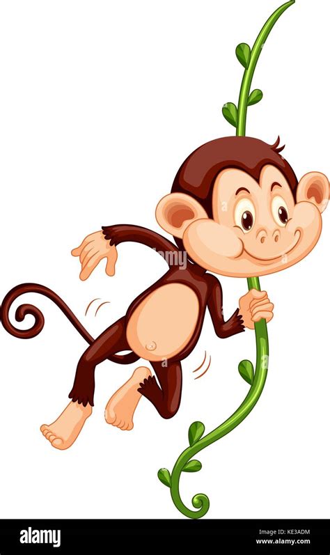 Cute Monkey Climbing Up The Vine Illustration Stock Vector Image And Art