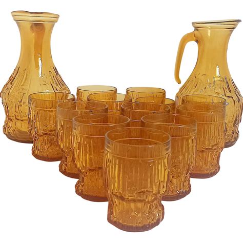 Vintage Orange Glassware Set Italy 1970