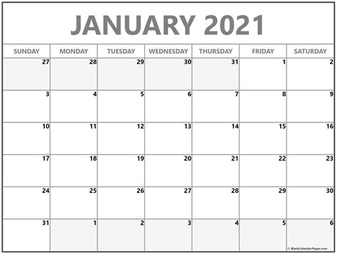 January 2021 Printable Calendar Word