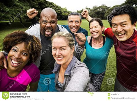 Group Of Cheerful Diverse Friends In The Park Stock Image Image Of