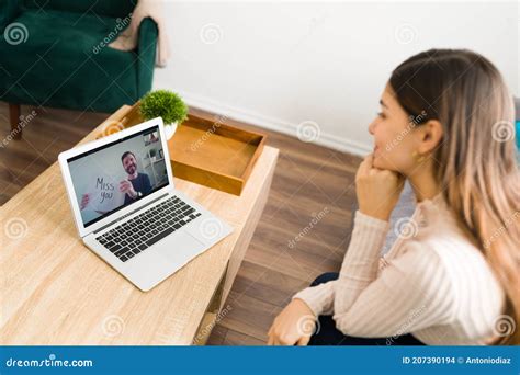 Long Distance Couple Missing Each Other On A Video Chat Stock Photo