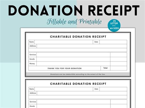 Nonprofit Charity Donation T Receipt Donation Receipt Printable Donation Tracker Charity
