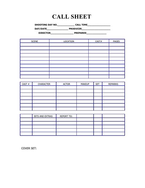 Blank Call Sheet Template 3 Di 2020