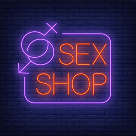 Sex Shop Neon Sign Gender Symbols With Frame On Brick Wall Premium Vector