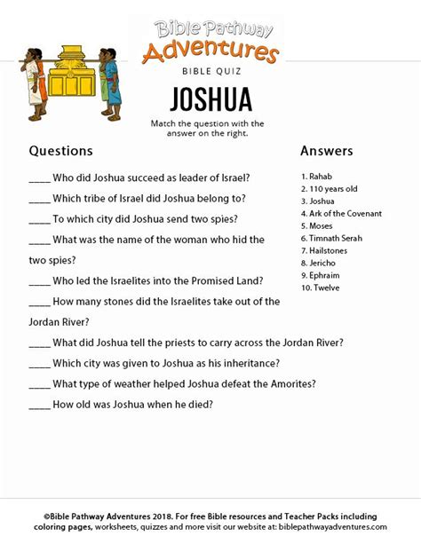 Free Bible Quiz Joshua Bible Bible Quiz Bible Lessons For Kids