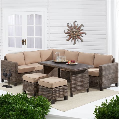 Better Homes And Gardens Brookbury 5 Piece Patio Wicker Sectional Set With Tan Cushions