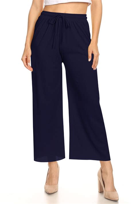 Moa Collection Women S Casual Wide Leg Elastic Drawstring Waist Solid Capri Pants Walmart