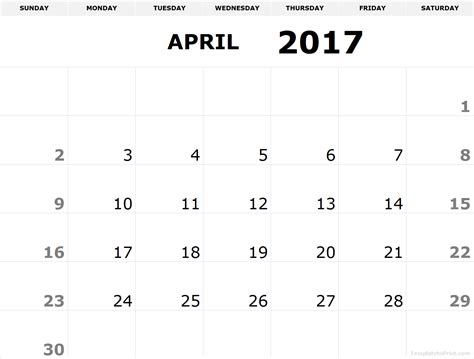 April 2017 Printable Calendar Template Pdf Calendars Pdf Image