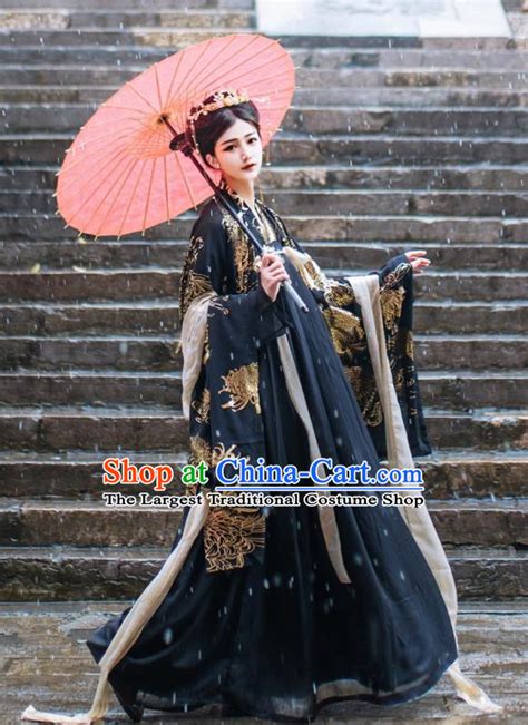 Chinese Ancient Queen Black Hanfu Dress Traditional Tang Dynasty Palace Empress Costume For