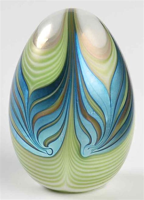 Orient And Flume Orient And Flume Paperweight Egg Blueandgreen Marbrie No Box Art Glass