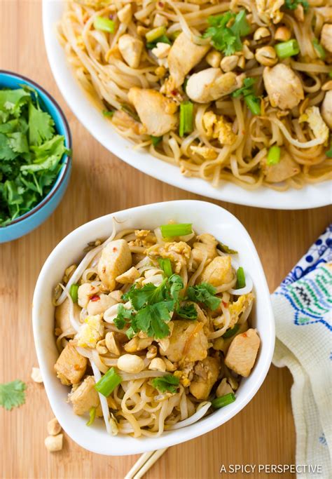 This easy chicken pad thai recipe from scratch makes a simple 30 minute weeknight meal. Easy Chicken Pad Thai - A Spicy Perspective